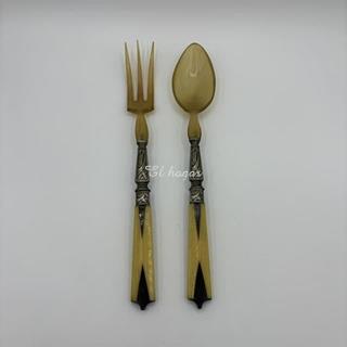 Cubiertos de servir ensalada, de asta, metal plateado y baquelita. Art Decó - Imagen 1
