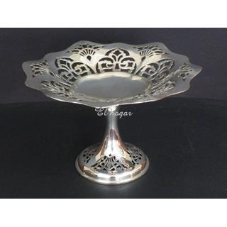 Frutero de pie alto, metal plateado - Imagen 1