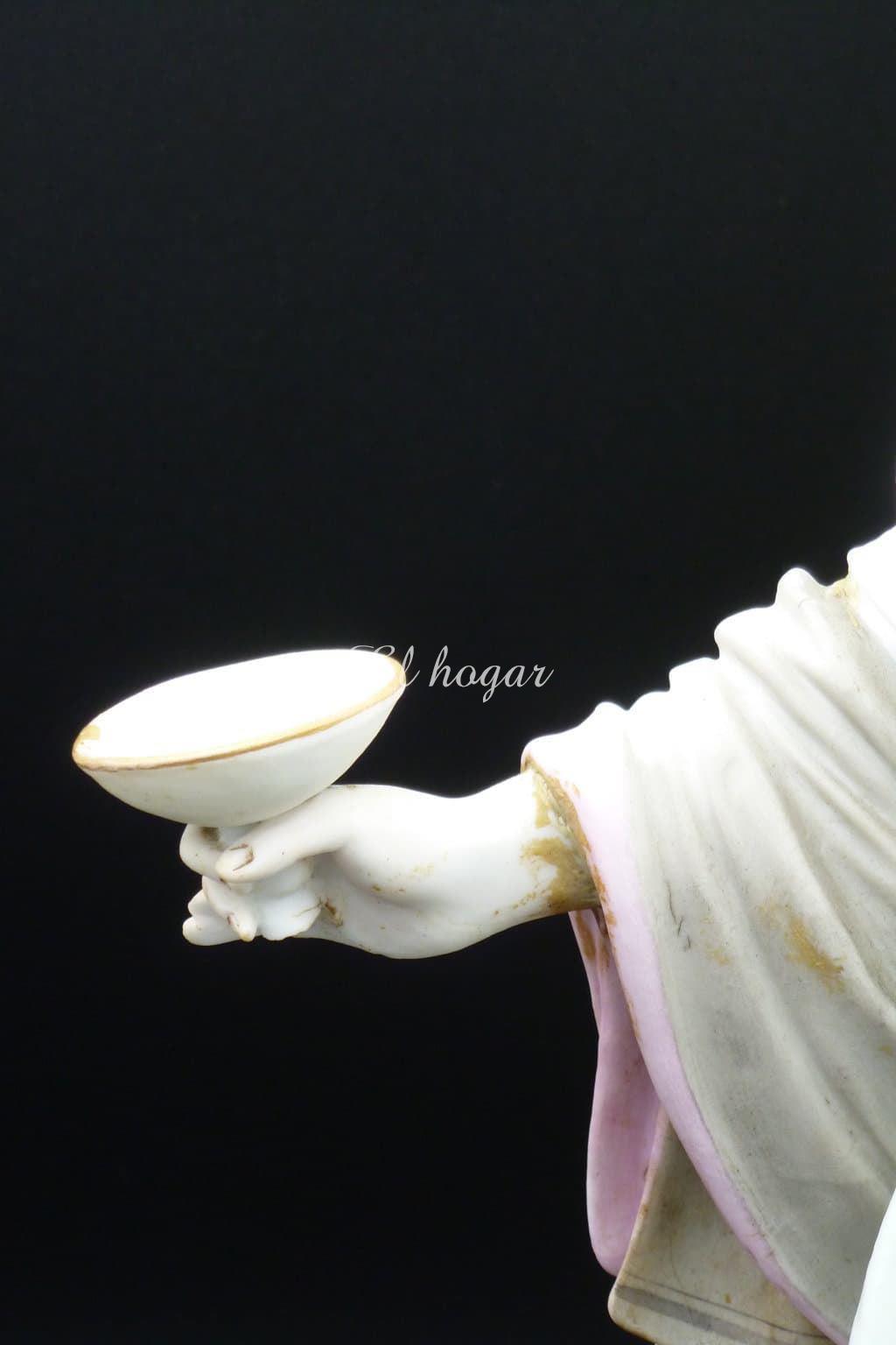 Pie de lámpara de porcelana de biscuit representando al Dios Baco - Imagen 5