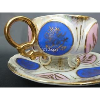 Taza con plato de porcelana irisada - Imagen 2